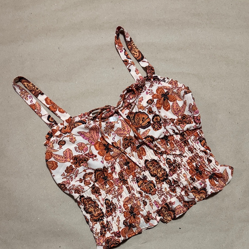 Sienna Sky Floral Crop Top in Brown and Cream